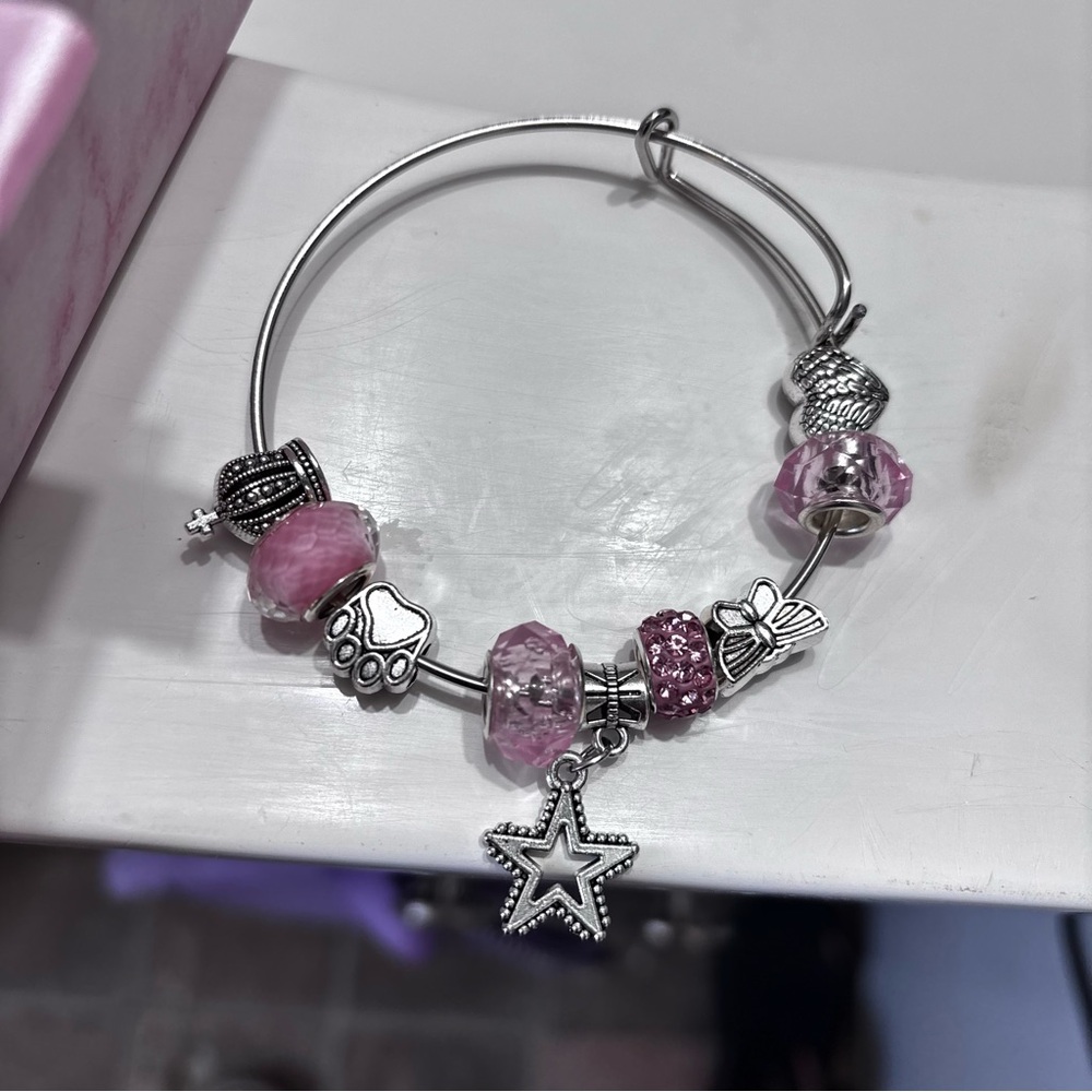 Silver and Pink Charm Bracelet